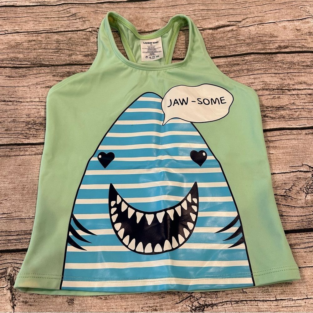 Lands' End Mint Green Racerback Tankini Top With Shark Theme Size 7